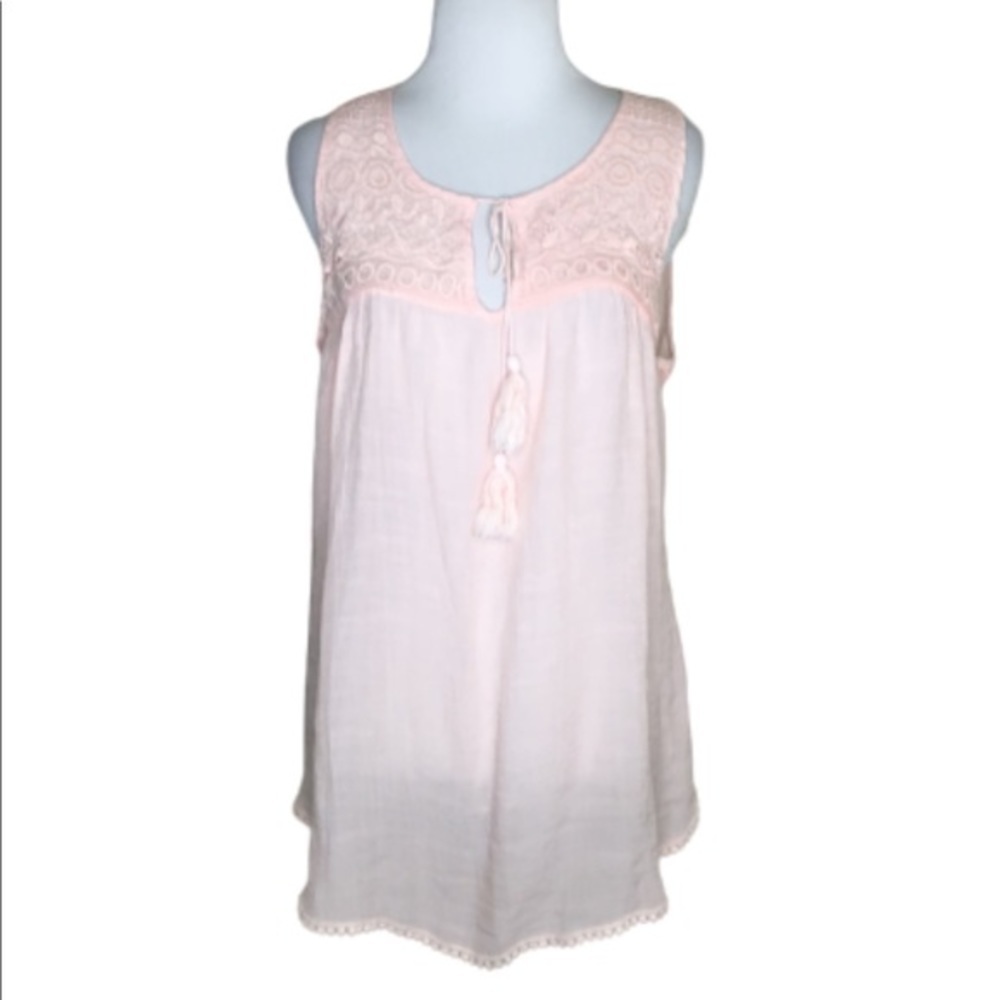 Spense Light Pink Dainty Gauzy Lace Chest  Tank Top S